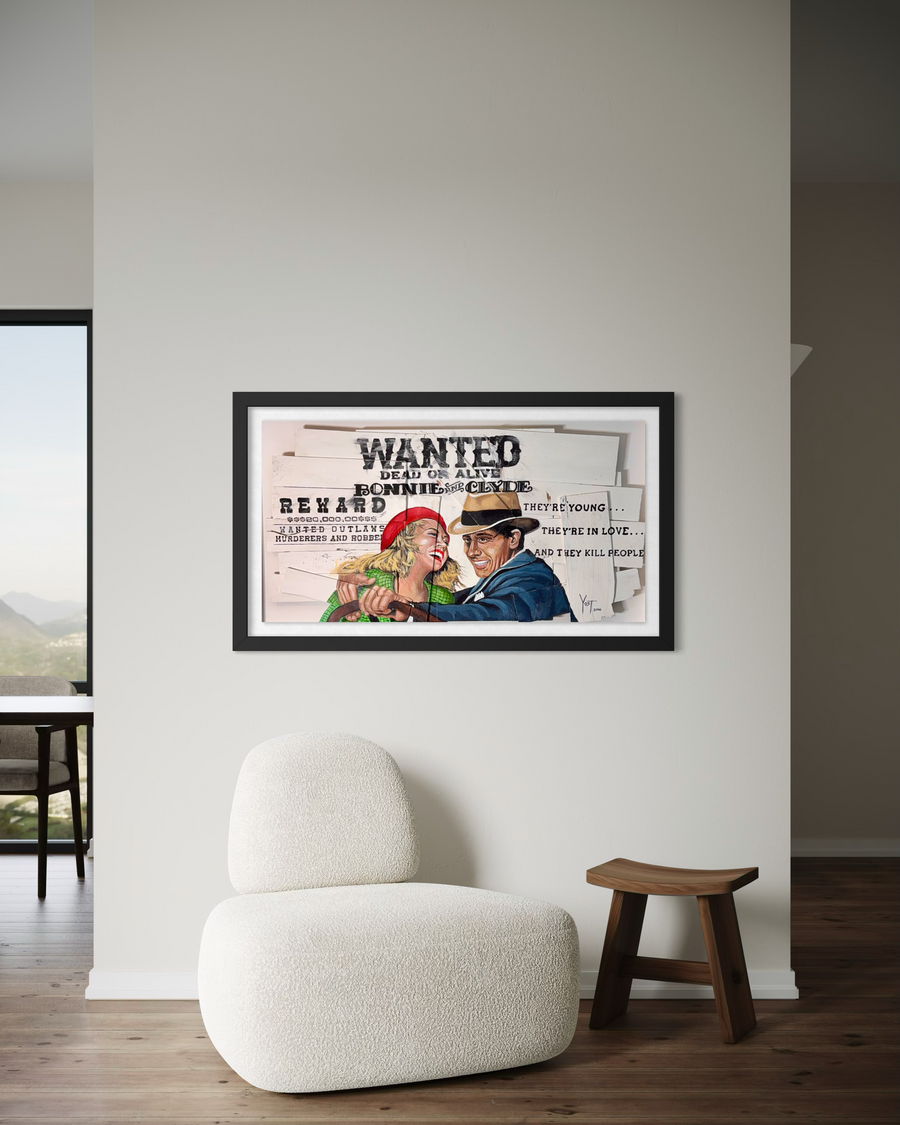 Framed Gunslinger print edition by Yost in a quiet interior