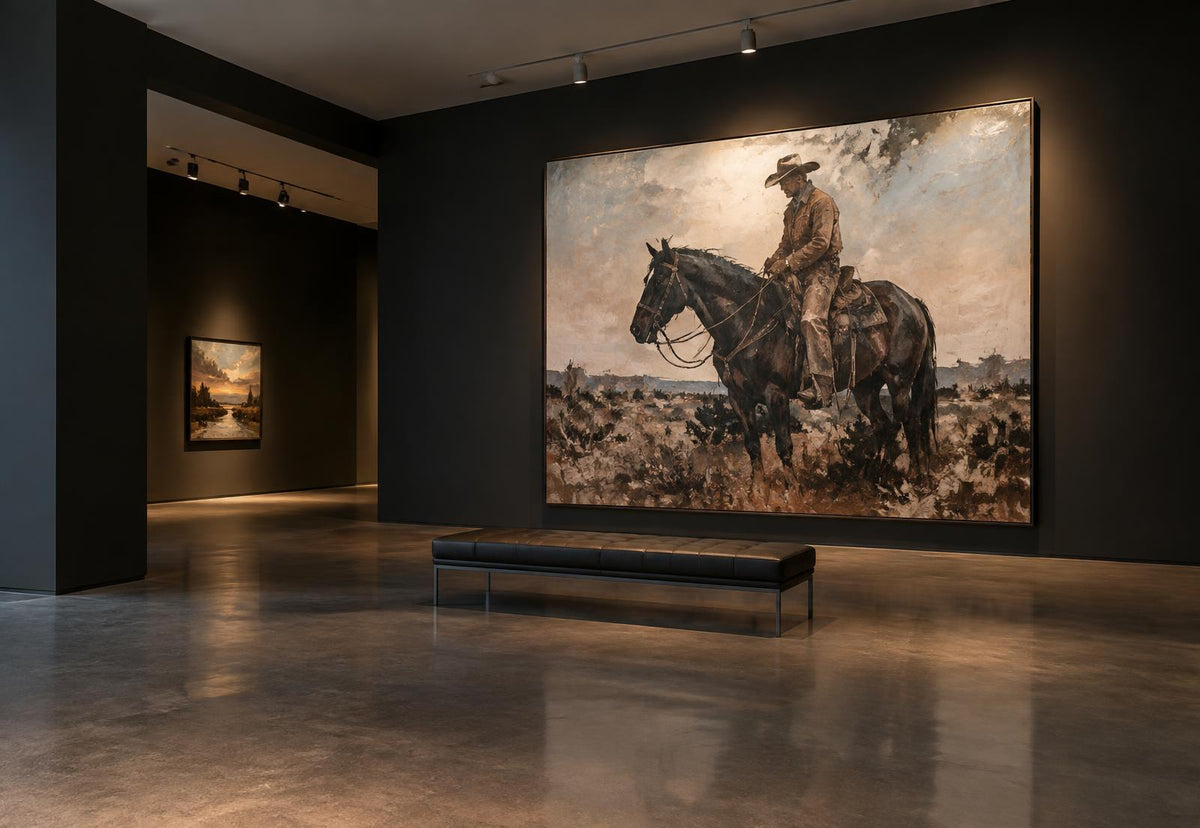 West of Everything artwork installed in a charcoal gallery